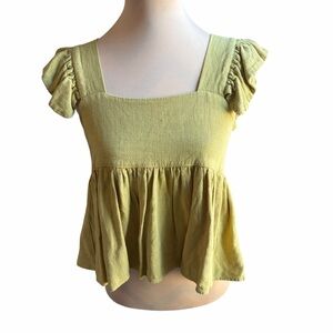 Miou Muse Olive Ruffle Sleeve Peplum Top S – Square Neck Boho‎ Blouse